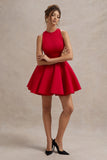 Waverly | Red Racer-Neck Sleeveless Skater Mini Dress