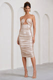 Stately | Champagne Cut-Out Ruched Bodycon Midi Dress