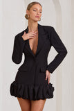 Cloud Catching | Black Tailored Blazer Mini Dress With Ruffled Hem