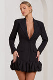 Cloud Catching | Black Tailored Blazer Mini Dress With Ruffled Hem