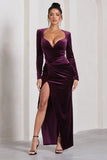 Vin Chaud | Dark Purple Velvet Long-Sleeved Split Maxi Dress