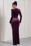 Vin Chaud | Dark Purple Velvet Long-Sleeved Split Maxi Dress