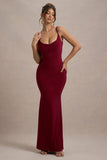 Francoise | Berry Cowl Neck Backless Maxi Dress With Lace Insert