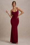 Francoise | Berry Cowl Neck Backless Maxi Dress With Lace Insert