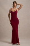 Francoise | Berry Cowl Neck Backless Maxi Dress With Lace Insert