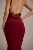 Francoise | Berry Cowl Neck Backless Maxi Dress With Lace Insert