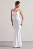 Francoise | White Cowl Neck Backless Maxi Dress With Lace Insert