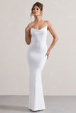 Francoise | White Cowl Neck Backless Maxi Dress With Lace Insert