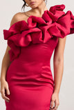 At The Opera | Red Satin One Shoulder Ruffled Mini Dress