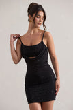 Last Dance | Black Embellished Strappy Cowl-Neck Mini Dress