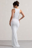 Escala | White Embellished Racer-Neck Maxi Dress