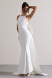 Bestow | White Open-Back Maxi Dress With Oversized White Bow