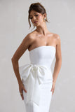 To Me | White Bandeau Midi Dress With Oversized Bow