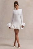 Josefina | Cream Long-Sleeve Mini Dress With Satin Trims