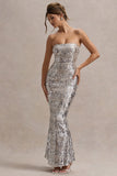 Like Magic | Silver Sequin Bandeau Maxi Dress