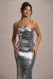 Flashback | Silver Sequin Strappy Maxi Dress