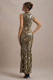 Cleopatra | Gold Sequin Split Maxi Dress