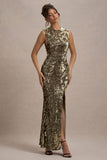 Cleopatra | Gold Sequin Split Maxi Dress