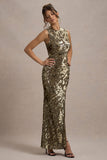 Cleopatra | Gold Sequin Split Maxi Dress