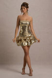 Mirabelle | Gold Sequin Bandeau Mini Dress With Puff Hem