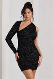 Siren | Black Sequin One Shoulder Bodycon Mini Dress