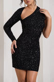 Siren | Black Sequin One Shoulder Bodycon Mini Dress