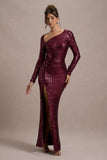 Remarkable | Burgundy Sequin Long-Sleeved Twisted Maxi Dress