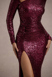 Remarkable | Burgundy Sequin Long-Sleeved Twisted Maxi Dress