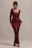 My Dream | Port Sequin Square-Neck Long-Sleeve Maxi Dress