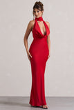 Matea | Red Satin Cowl-Neck Maxi Dress