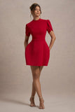 Carabella | Red High-Neck Short-Sleeve Mini Dress