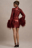 Cupid | Port Sequin High-Neck Mini Dress With Feather Cuffs