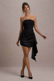 Sweet Talk | Black Satin Bandeau Mini Dress With Drape Skirt