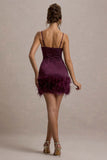 Vampira | Burgundy Satin Corset Feather Mini Dress