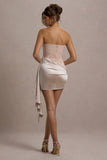 Sweet Talk | Nude Satin Bandeau Mini Dress With Drape Skirt