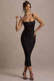 Dazzle Me | Black Sequin Strappy Bodycon Maxi Dress