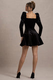 Shirley | Black Velvet Sweetheart Puff-Sleeve Mini Dress