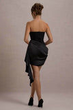 Sweet Talk | Black Satin Bandeau Mini Dress With Drape Skirt