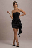 Sweet Talk | Black Satin Bandeau Mini Dress With Drape Skirt