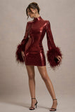 Cupid | Port Sequin High-Neck Mini Dress With Feather Cuffs