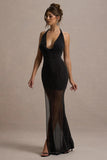 Diaz | Black Embellished Cowl-Neck Split Maxi Dress