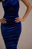 Northern Light | Cobalt Blue Velvet Asymmetric One-Sleeved Midi Dress