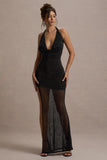 Diaz | Black Embellished Cowl-Neck Split Maxi Dress