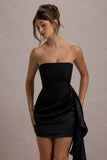 Sweet Talk | Black Satin Bandeau Mini Dress With Drape Skirt