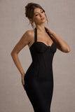 Supermodel | Black Halter-Neck Corset Midi Dress