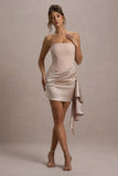 Sweet Talk | Nude Satin Bandeau Mini Dress With Drape Skirt