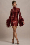 Cupid | Port Sequin High-Neck Mini Dress With Feather Cuffs