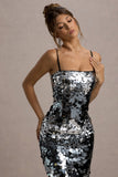 Azure | Silver Sequin Strappy Midi Dress