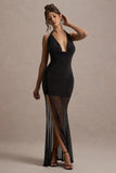 Diaz | Black Embellished Cowl-Neck Split Maxi Dress