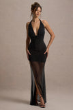 Diaz | Black Embellished Cowl-Neck Split Maxi Dress